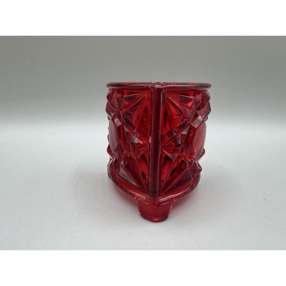 LG Wright Amberiana Star Pattern Cadmium Glow Glass Toothpick Holder Vintage - Picture 4 of 11